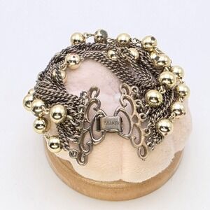Vtg KRAMER NY Multi-strand Bracelet Denmark Chain & Bead 8" Gold Tone Signed‎